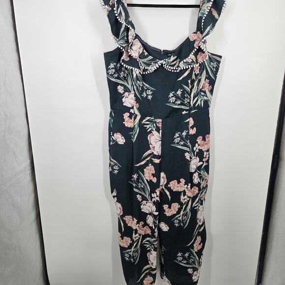 City Chic Women Green Floral Ruffled Off Shoulder Crop Jumpsuit Plus XL 22 - Picture 1 of 7